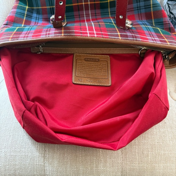 Coach Hamptons Tartan Plaid Wool Tote - Red Holiday Archive (2002) Vintage - Picture 9 of 11